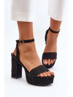 Jeansowe Sandały Na Słupku Czarne Acrana