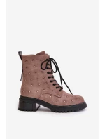 Zdobione Botki Workery Damskie Ocieplane D&A MR880-017 Taupe