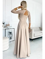 Dámske čipkované šaty 309-10 AMBER beige - Numoco
