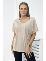 Bavlnená blúzka s vreckami béžová