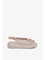 Skórzane Sandały Damskie Z Ozdobą S.Barski LR51-786 Beżowe