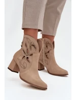 Zamszowe Ażurowe Botki Damskie Na Słupku Zazoo 3647 Beżowe