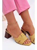 Dámské sandály na podpatku s řemínky Eko semišové Žluté Corivelle