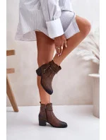 Dámske členkové topánky na podpätku ASA128-37 model 201545 Brown - Jezzi