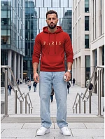Pánska mikina s kapucňou a potlačou PARIS, červená, FashionStreet NX5147BX Pánska mikina s kapucňou a potlačou PARIS, červená, FashionStreet NX5147BX
