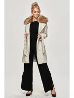 Šedý dámsky kabát s kožušinou (JC241)