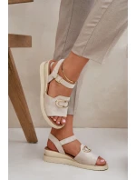 Sandały Damskie Na Koturnie Z Ozdobą Beżowe Salianes