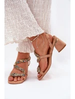 Sandały Damskie Na Słupku Z Kryształkami Artiker 56C1377 Beżowe