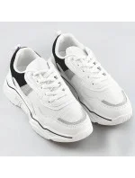 Bielo-čierne dámske sneakersy s brokátovými vsadkami (LU-2)