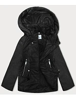 Dámska krátka voľná bunda s melanžovými rukávmi Vaston black-melange (F-23962#) Dámska krátka voľná bunda s melanžovými rukávmi Vaston black-melange (F-23962#)
