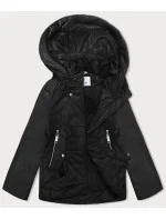 Dámska krátka voľná bunda s melanžovými rukávmi Vaston black-melange (F-23962#) Dámska krátka voľná bunda s melanžovými rukávmi Vaston black-melange (F-23962#)