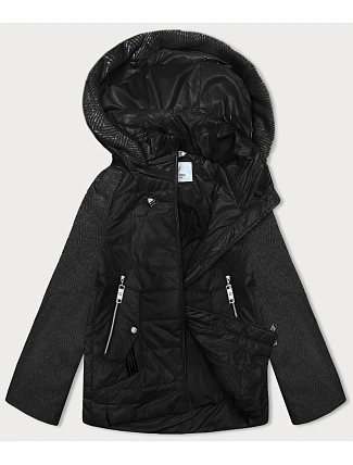 Dámska krátka voľná bunda s melanžovými rukávmi Vaston black-melange (F-23962#) Dámska krátka voľná bunda s melanžovými rukávmi Vaston black-melange (F-23962#)