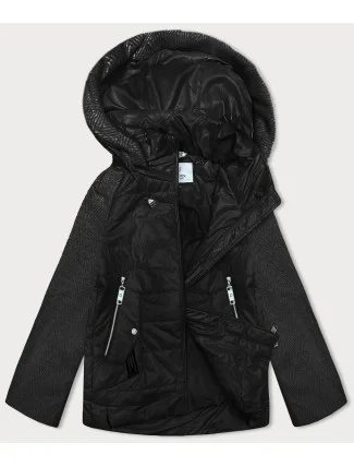 Dámska krátka voľná bunda s melanžovými rukávmi Vaston black-melange (F-23962#)