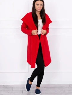 Voľná bunda s kapucňou v červenej farbe