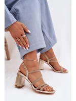 Dámské sandály na podpatku s pásky a kamínky Zlaté Brelia