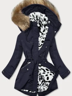 Dámska zimná bunda s kožušinou, tmavomodrá (can-578)