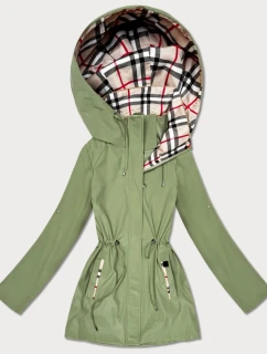 Dámska khaki bunda s kockovaným lemom Goodlookin (KK60411-3#)