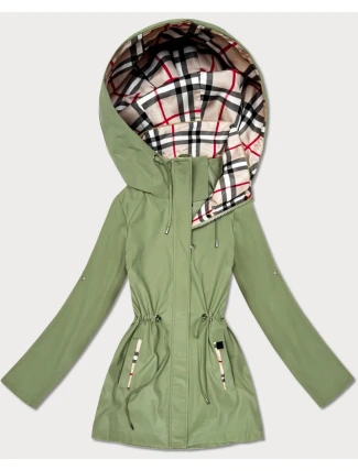 Dámska khaki bunda s kockovaným lemom Goodlookin (KK60411-3#) Dámska khaki bunda s kockovaným lemom Goodlookin (KK60411-3#)