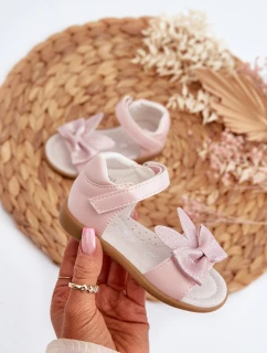 Dziecięce Sandałki Z Kokardą Zapinane Na Rzep Różowe Wistala
