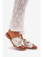 Klapki Z Ozdobą Skóra Naturalna Zazoo 3667 Złoty Przecierany