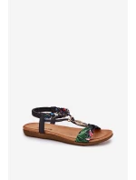 Sandały Damskie Płaskie Z Plecionymi Paskiem I Ozdobą Artiker 56C1318 Czarne