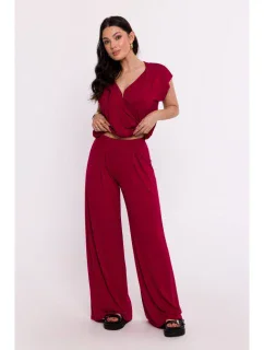 B289 Viskózové nohavice s elastickým pásom - bordové