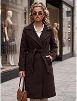 Dlhý dámsky kabát s dvoma radmi gombíkov a opaskom, čokoládovo hnedý, FashionStreet NY0804 Dlhý dámsky kabát s dvoma radmi gombíkov a opaskom, čokoládovo hnedý, FashionStreet NY0804