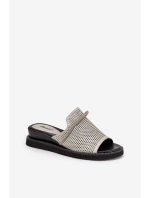 Klapki Damskie Na Koturnie Z Ozdobnym Paseczkiem Srebrne Teriwes