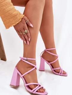 Sandały Damskie Na Słupku Z Paskami Różowe Ciarilora