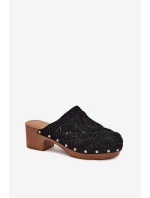 Szydełkowe Klapki Damskie Na Obcasie Czarne Senevia