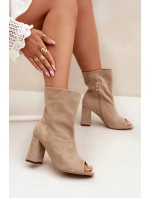 Zamszowe Botki Na Słupku Z Odkrytymi Palcami Zazoo 3830 Beżowe