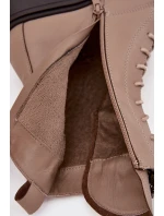 Skórzane Botki Damskie Z Ozdobą Ocieplane Beżowe Ulrika