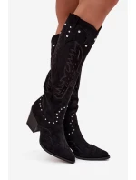 Damskie Kozaki Kowbojki Ze Zdobieniem Na Słupku Czarne Darella