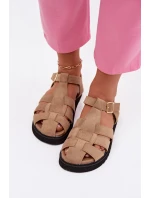 Dámské Římské Sandály S Zlatou Přezkou Na Platformě Béžové Terelina