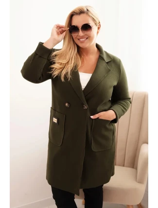 Dámske elegantné Plus veľkosť kabát s golierom a veľké vrecká Khaki Dámske elegantné Plus veľkosť kabát s golierom a veľké vrecká Khaki