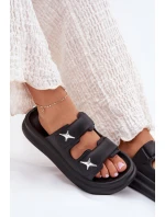 Piankowe Klapki Damskie Na Platformie Czarne Falowena