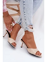 Lakované pantofle z imitace kůže na podpatku Béžové Melissea