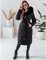 Dámska zimná dlhá prešívaná bunda s kožušinou čierna FashionStreet TY5085