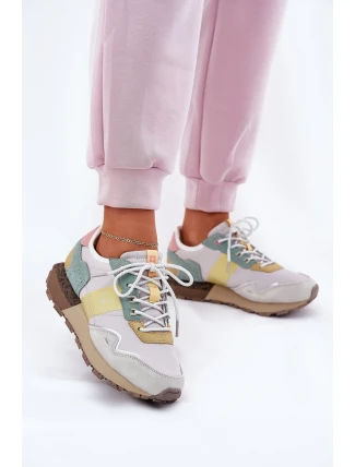 Zamszowe Sneakersy Damskie Big Star RR274244 HI-POLY SYSTEM Szaro-Żółte