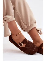 Dámské mules s pásky a zlatým přezkou Čokoládové Ganelle