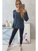 Džínsový sveter s výstrihom do V