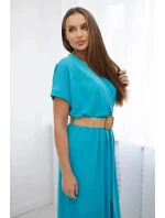 Dlhé šaty s ozdobným opaskom 6012F modré - Kesi