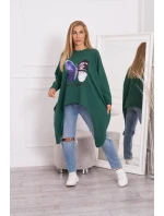 Oversize blúzka s potlačou tmavo zelená Oversize blúzka s potlačou tmavo zelená