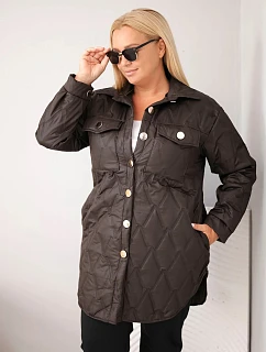 Dámska prešívaná bunda vo veľkosti Plus Size s golierom a vreckami, hnedá