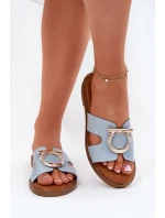 Klapki Damskie Na Płaskim Obcasie Z Ozdobą Vinceza 17381 Niebieskie