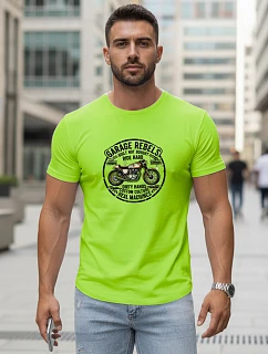 Pánske bavlnené tričko s motorkárskou potlačou limetkovo zelené FashionStreet NX5007R