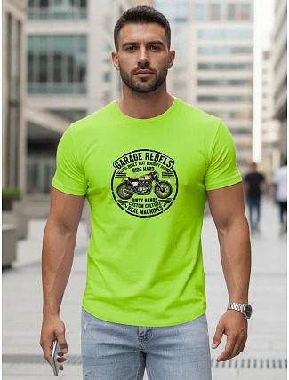 Pánske bavlnené tričko s motorkárskou potlačou limetkovo zelené FashionStreet NX5007R Pánske bavlnené tričko s motorkárskou potlačou limetkovo zelené FashionStreet NX5007R