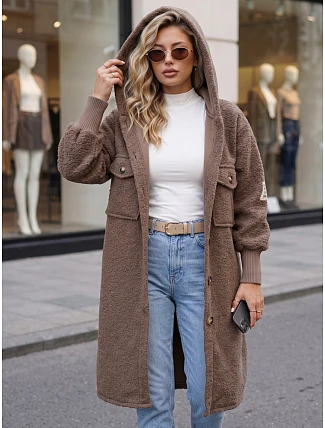 Dámsky dlhý kabát z ovčej kože s kapucňou Fango FashionStreet NY0799