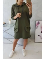 Kaki šaty s kapucňou