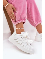 Eko Skórzane Sneakersy Na Platformie Białe Penolle